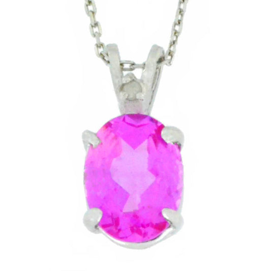 2.5 Ct Pink Sapphire & Diamond Oval Pendant .925 Sterling Silver Rhodium Finish