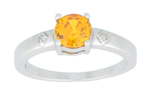 1 Ct Citrine & Diamond Round Ring .925 Sterling Silver Rhodium Finish