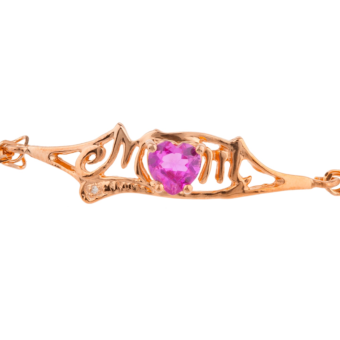 Pink Sapphire & Diamond Heart Mom Bracelet 14Kt Rose Gold Plated Over .925 Sterling Silver