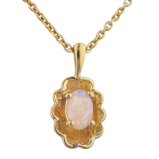 14Kt Yellow Gold Plated Pink Opal Oval Design Pendant