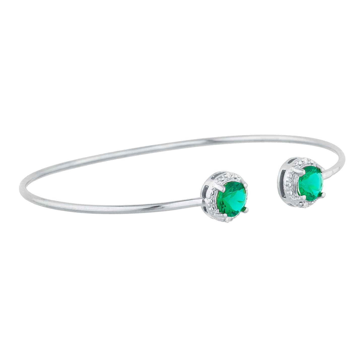 2 Ct Emerald & Diamond Round Bangle Bracelet .925 Sterling Silver