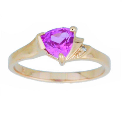 14Kt Gold Pink Sapphire & Diamond Trillion Ring