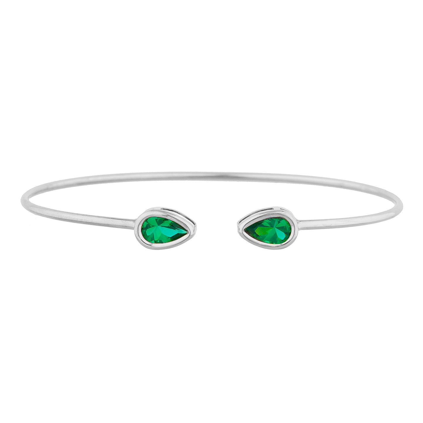 2 Ct Emerald Pear Bezel Bangle Bracelet .925 Sterling Silver