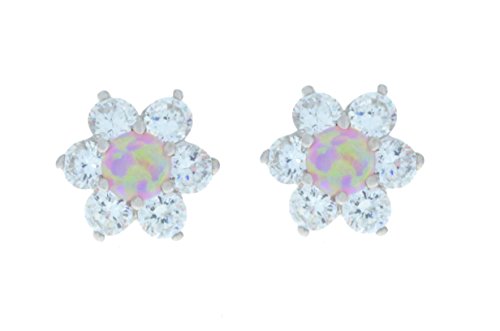 Pink Opal & White Topaz Stud Earrings .925 Sterling Silver