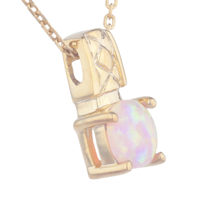 14Kt Yellow Gold Plated Pink Opal Round Design Pendant