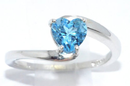 1 Ct Blue Topaz Heart Ring .925 Sterling Silver Rhodium Finish