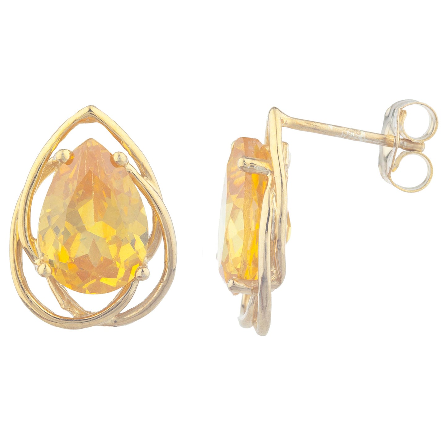 14Kt Yellow Gold Plated Yellow Citrine Pear Teardrop Design Stud Earrings