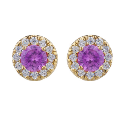 14Kt Gold 1 Ct Pink Sapphire Halo Design Stud Earrings