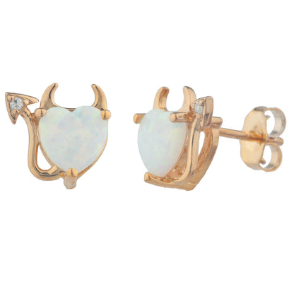 14Kt Gold Opal & Diamond Devil Heart Stud Earrings