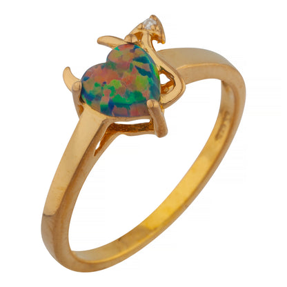 14Kt Gold Black Opal & Diamond Devil Heart Ring