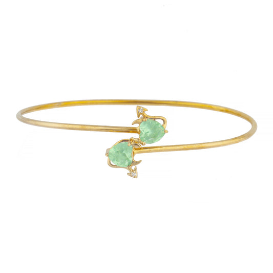 14Kt Gold Green Sapphire & Diamond Devil Heart Bangle Bracelet