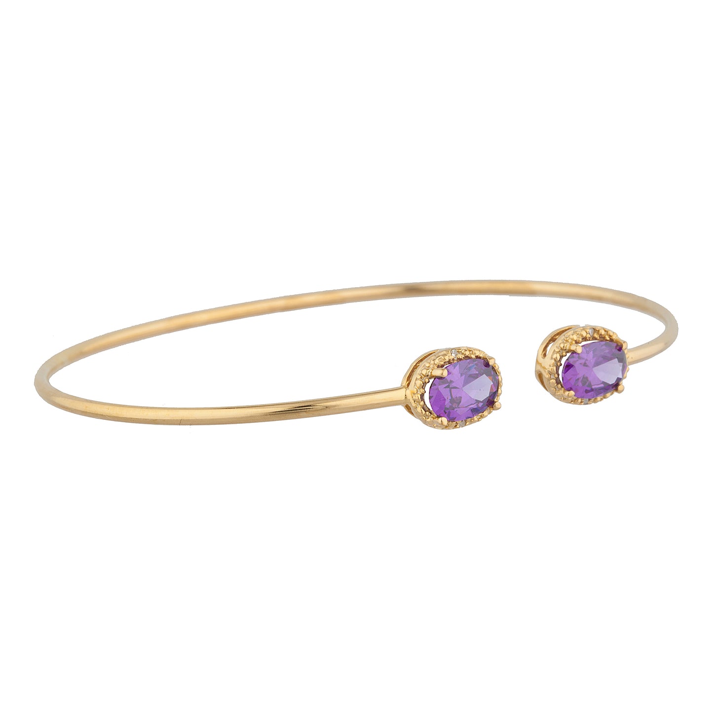 14Kt Gold Amethyst & Diamond Oval Bangle Bracelet