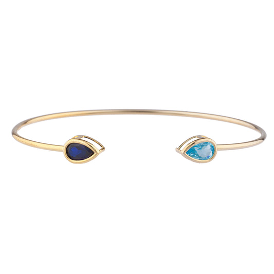 14Kt Gold Blue Sapphire & Blue Topaz Pear Bezel Bangle Bracelet