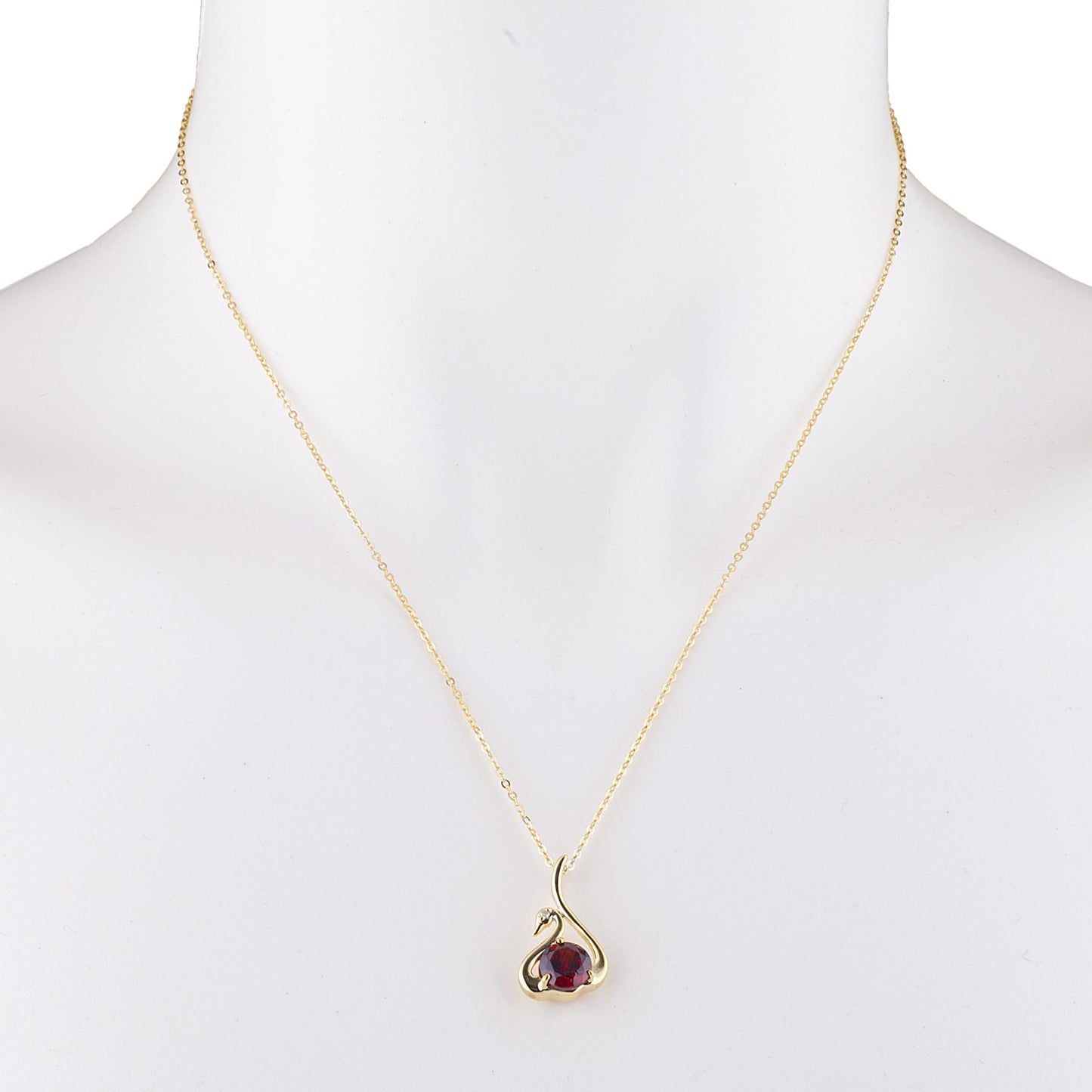 14Kt Yellow Gold Plated Garnet & Diamond Swan Pendant