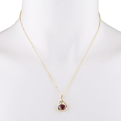 14Kt Yellow Gold Plated Garnet & Diamond Swan Pendant