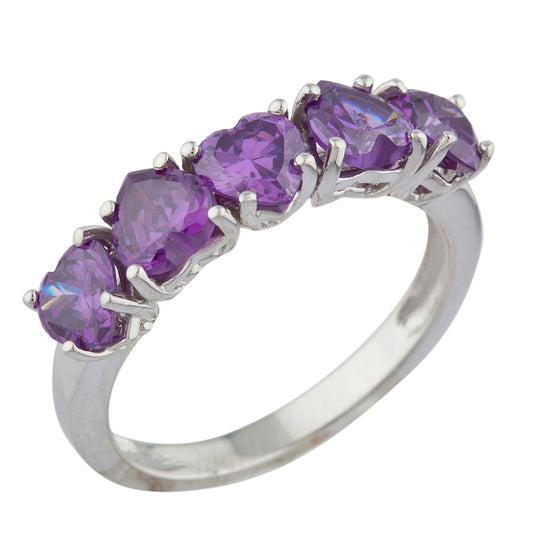 5 Hearts Alexandrite Heart Ring .925 Sterling Silver Rhodium Finish