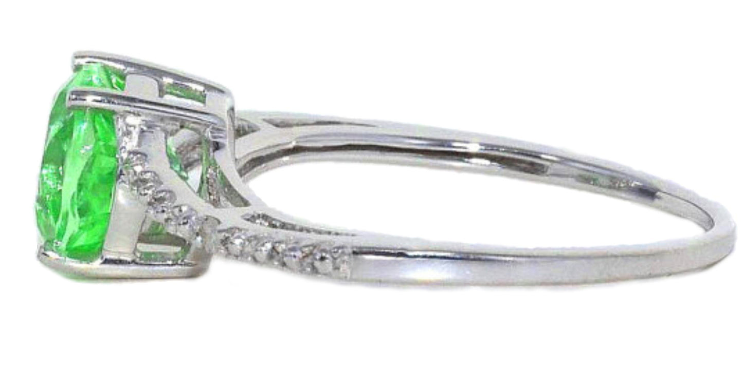 1.5 Ct Green Sapphire & Diamond Round Ring .925 Sterling Silver