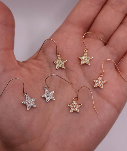 14Kt Gold Genuine Natural Diamond Star Dangle Earrings