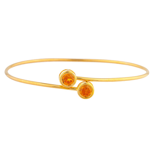 14Kt Yellow Gold Plated Orange Citrine Round Bezel Bangle Bracelet