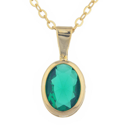 14Kt Gold Emerald Oval Bezel Pendant Necklace