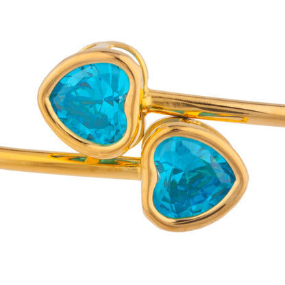 14Kt Yellow Gold Plated Swiss Blue Topaz Heart Bezel Bangle Bracelet