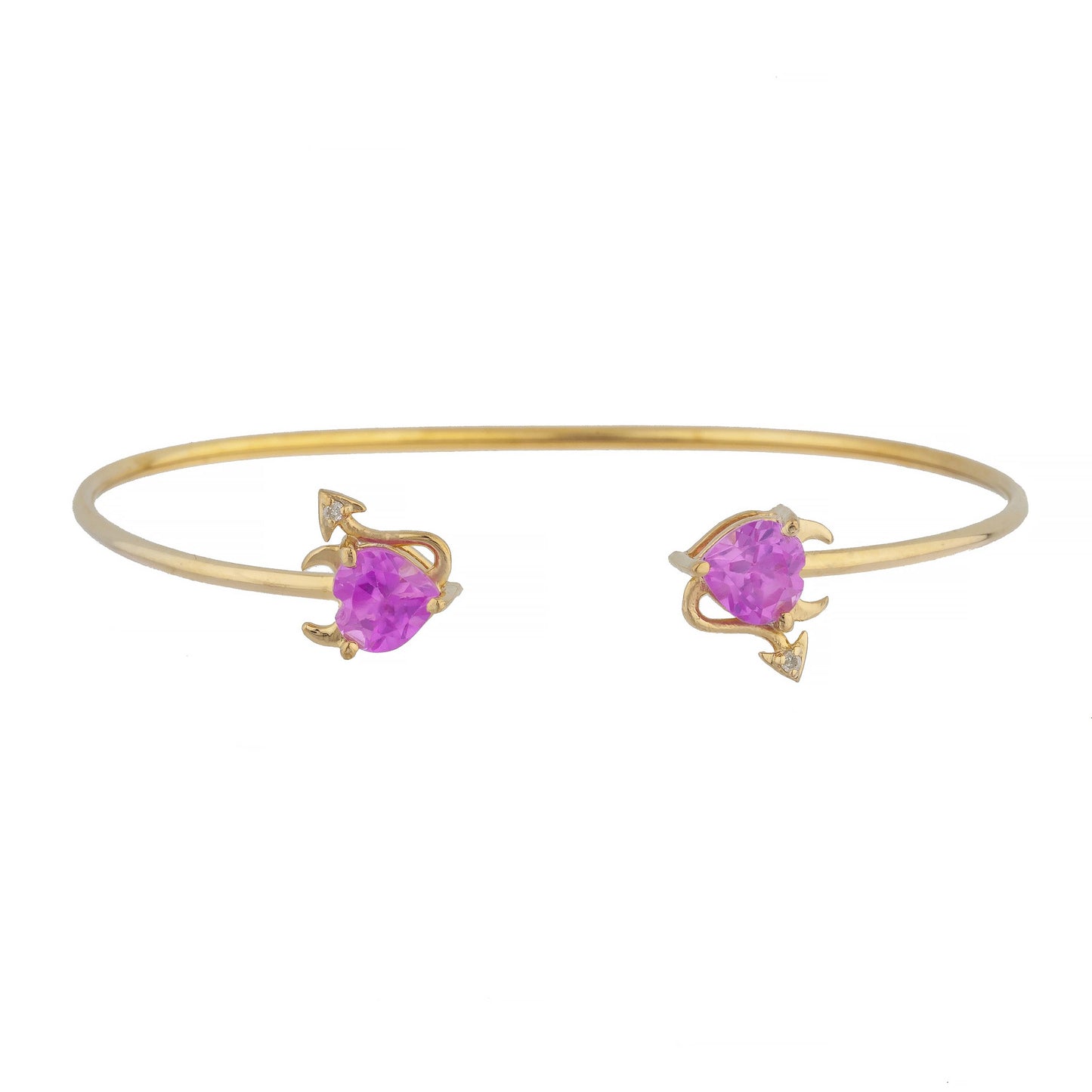 14Kt Gold Pink Sapphire & Diamond Devil Heart Bangle Bracelet