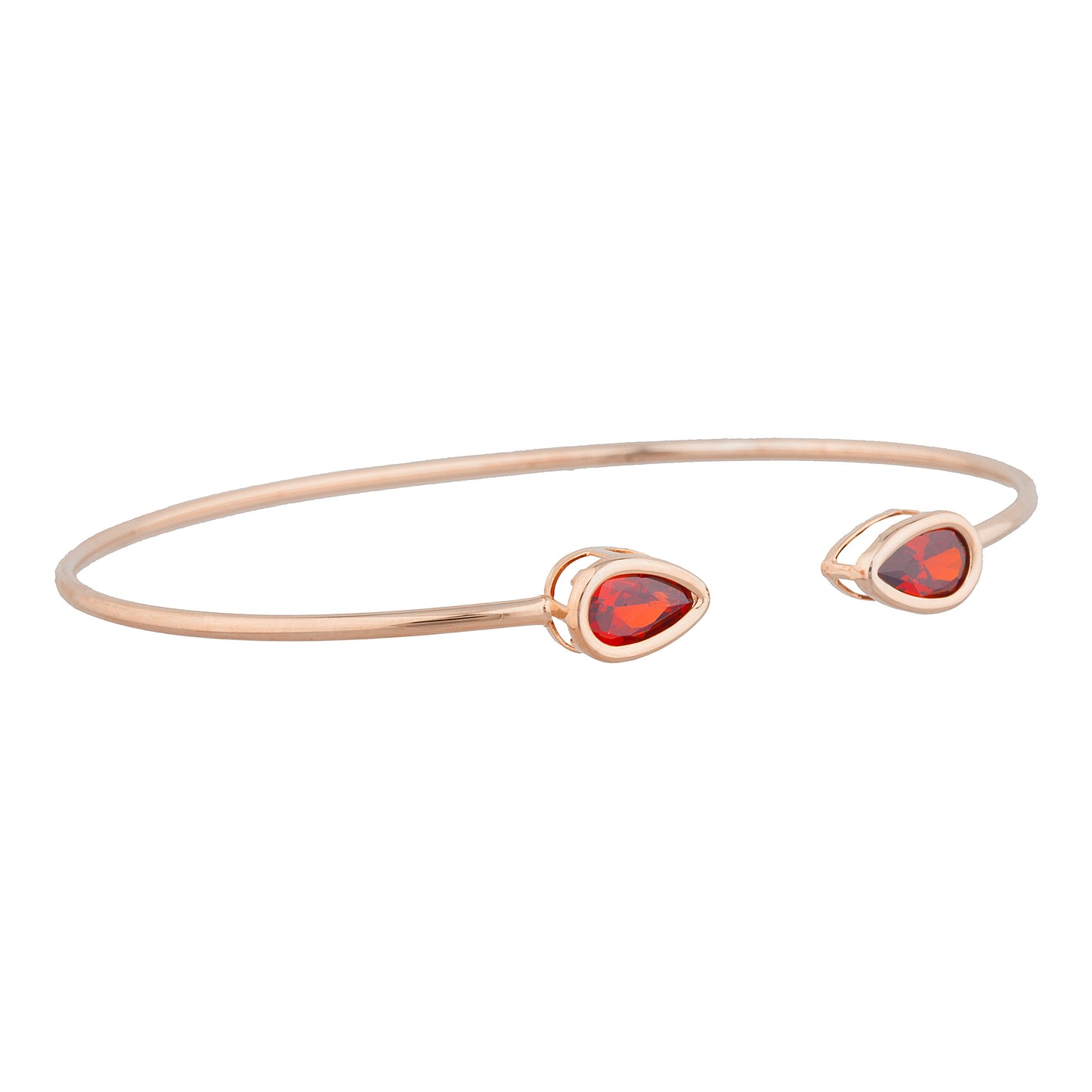 14Kt Gold Garnet Pear Bezel Bangle Bracelet