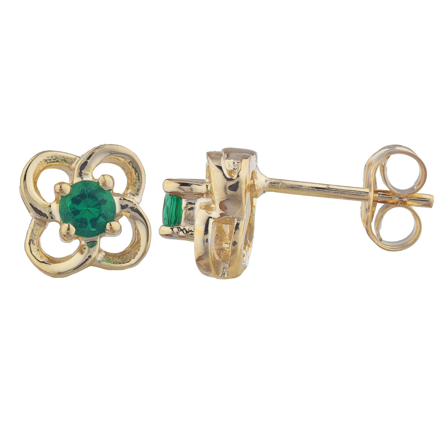 14Kt Gold Emerald Love Knot Stud Earrings