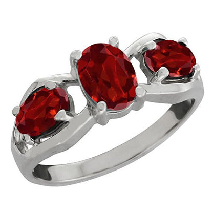 2 Ct Garnet Oval Ring .925 Sterling Silver Rhodium Finish