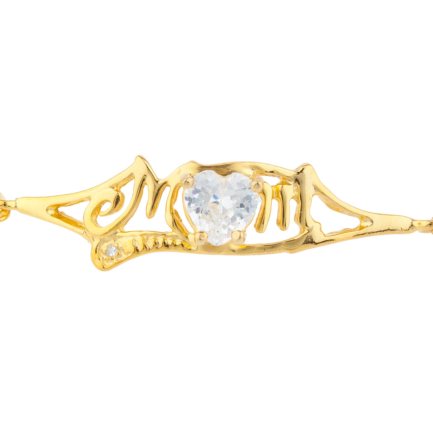 White Sapphire & Diamond Heart Mom Bracelet 14Kt Yellow Gold Plated Over .925 Sterling Silver