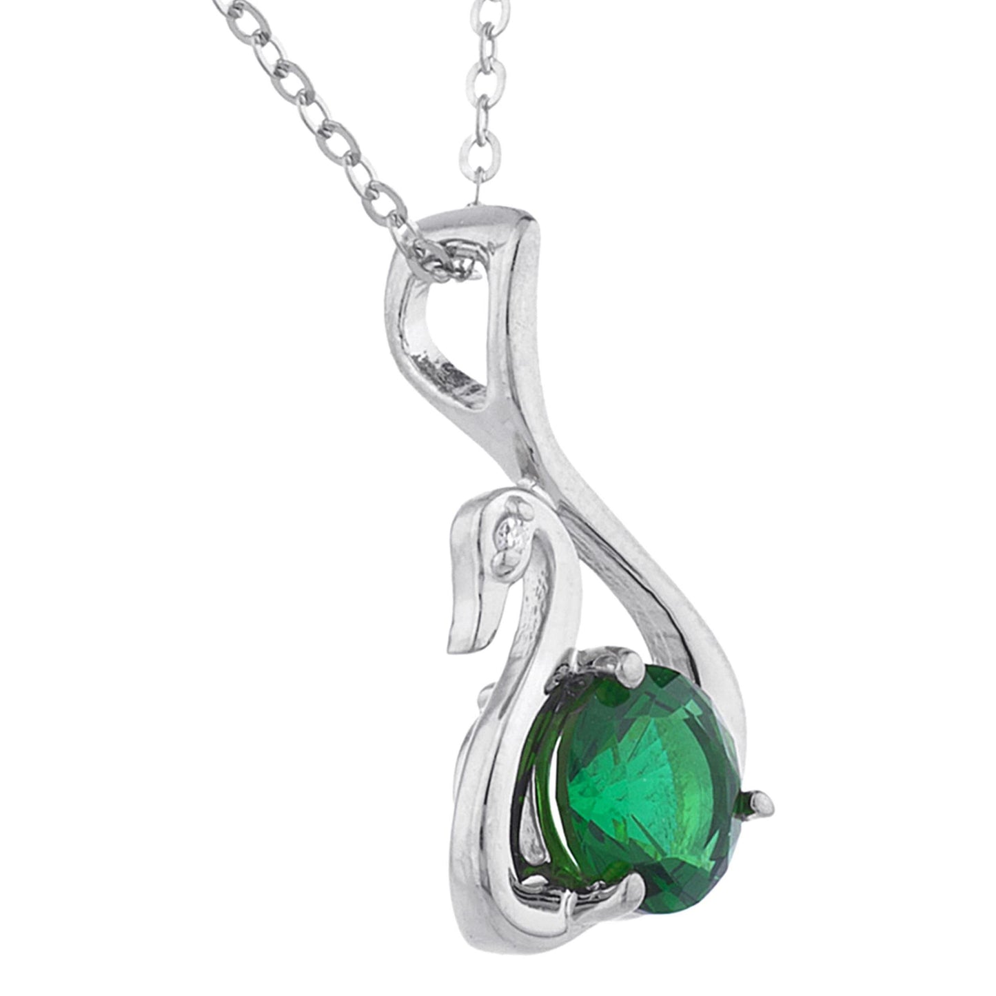 Emerald & Diamond Swan Pendant .925 Sterling Silver