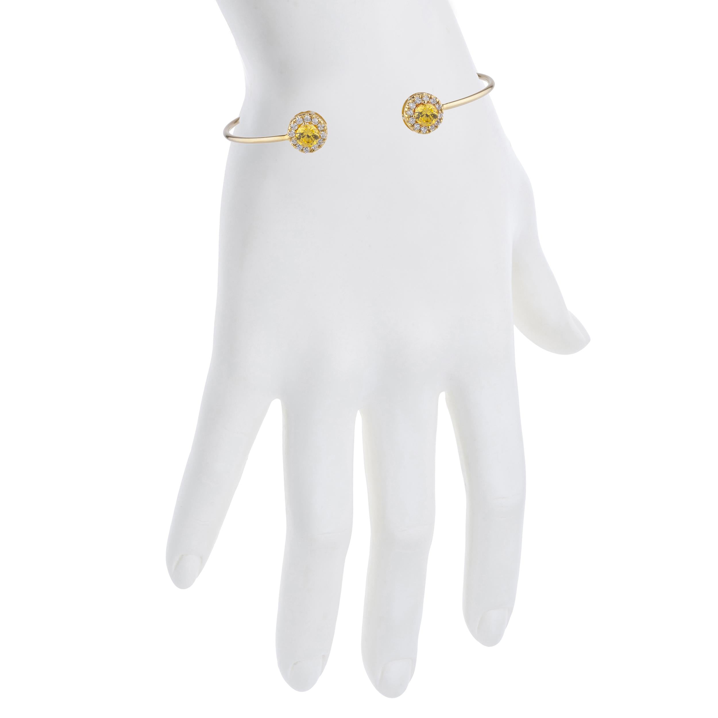 14Kt Gold Yellow Citrine Halo Design Bangle Bracelet