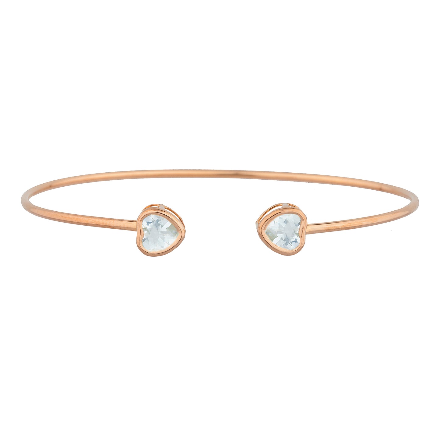 14Kt Gold Aquamarine Heart Bezel Bangle Bracelet