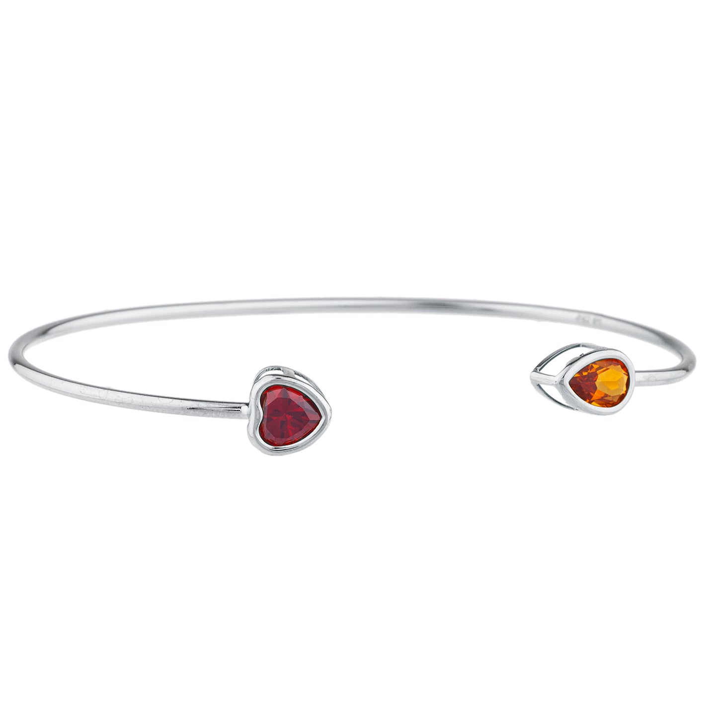 14Kt Gold Garnet Heart & Orange Citrine Pear Bezel Bangle Bracelet