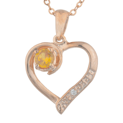 14Kt Rose Gold Plated Orange Citrine & Diamond Heart Pendant