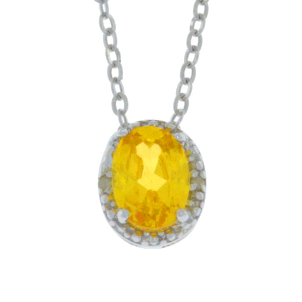 1 Ct Citrine Oval Diamond Pendant .925 Sterling Silver Rhodium Finish