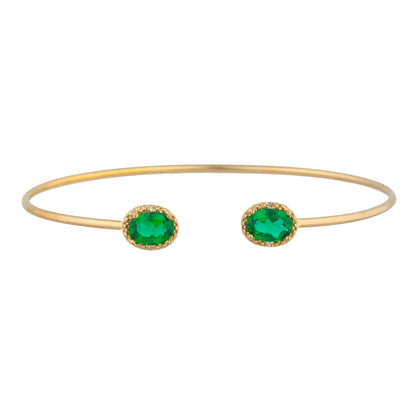 14Kt Gold Emerald & Diamond Oval Bangle Bracelet