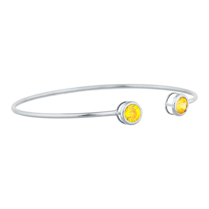 2 Ct Yellow Citrine Round Bezel Bangle Bracelet .925 Sterling Silver