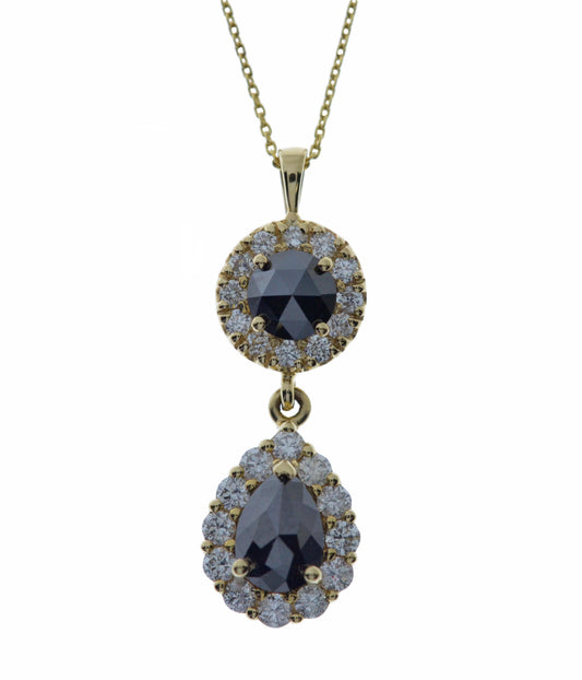 14Kt Gold 1.84 Ct Black & White Diamond Pendant Necklace