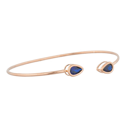 14Kt Gold Blue Sapphire Pear Bezel Bangle Bracelet