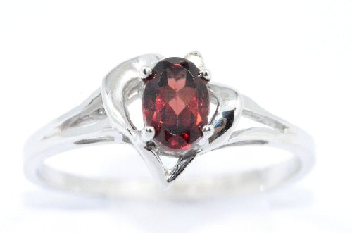 0.50 Ct Garnet & Diamond Oval Heart Ring .925 Sterling Silver Rhodium Finish