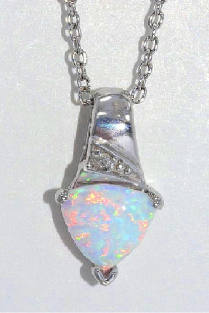 14Kt Gold Opal & Diamond Trillion Pendant Necklace