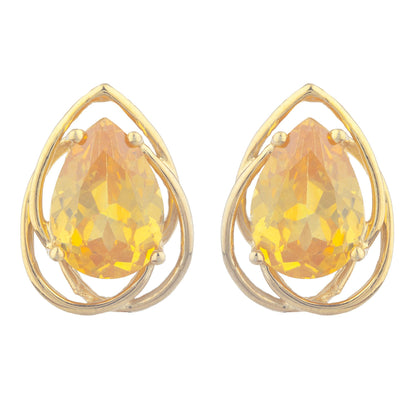 14Kt Yellow Gold Plated Yellow Citrine Pear Teardrop Design Stud Earrings