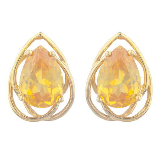 14Kt Yellow Gold Plated Yellow Citrine Pear Teardrop Design Stud Earrings