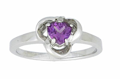 0.50 Ct Alexandrite & Diamond Heart Ring .925 Sterling Silver Rhodium Finish