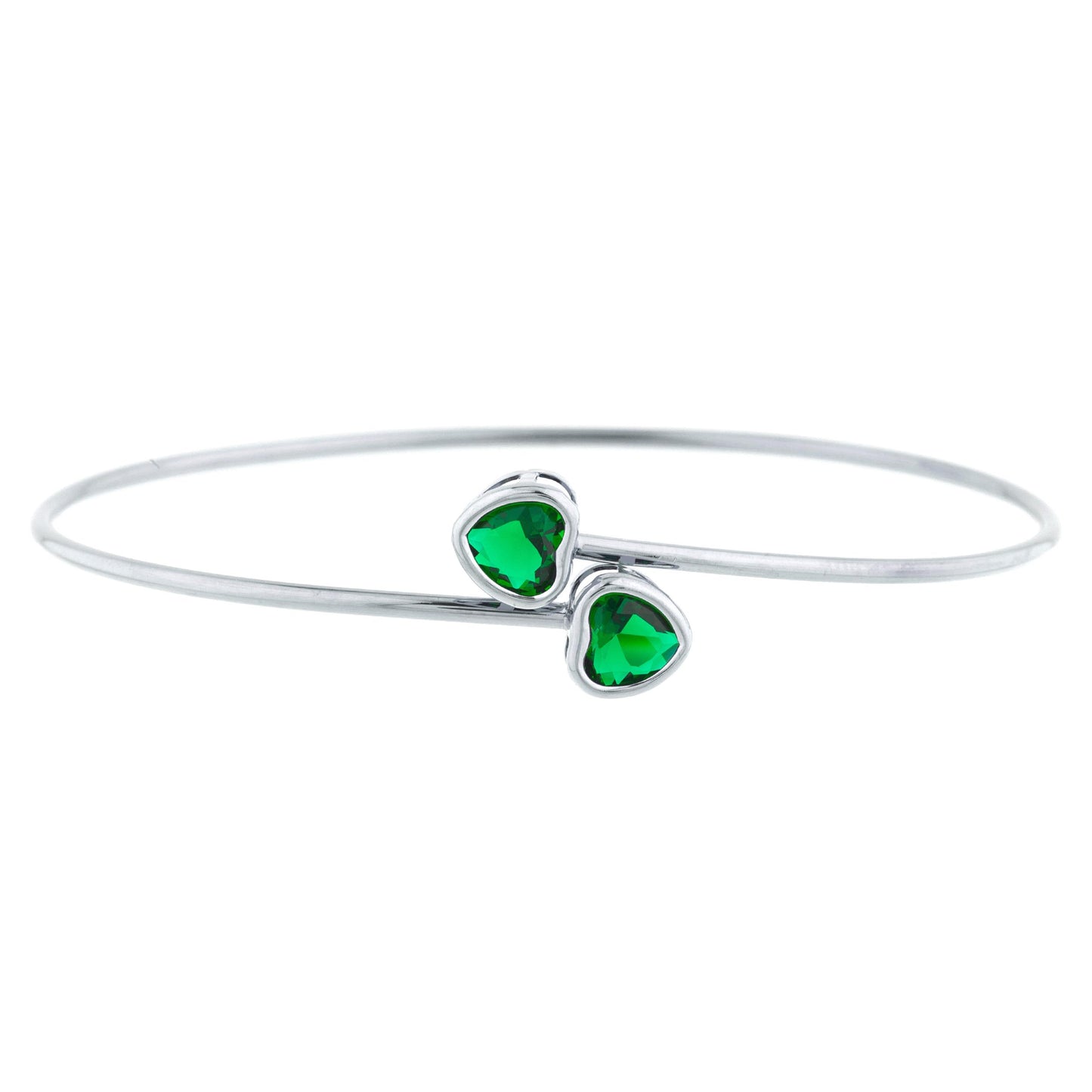 2 Ct Emerald Heart Bezel Bangle Bracelet .925 Sterling Silver