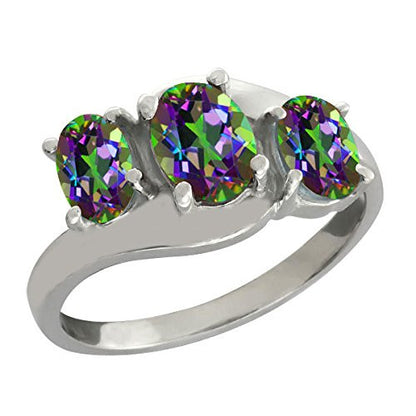 2 Ct Mystic Topaz Oval Ring .925 Sterling Silver Rhodium Finish