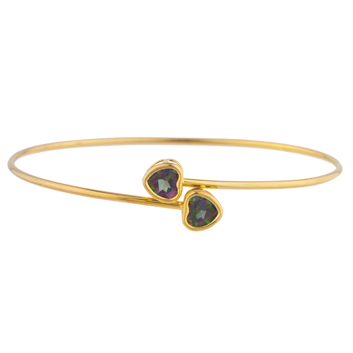 14Kt Gold Natural Mystic Topaz Heart Bezel Bangle Bracelet