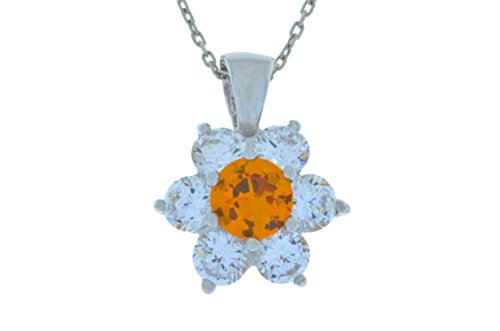 1.5 Ct Citrine & Zirconia Pendant .925 Sterling Silver Rhodium Finish