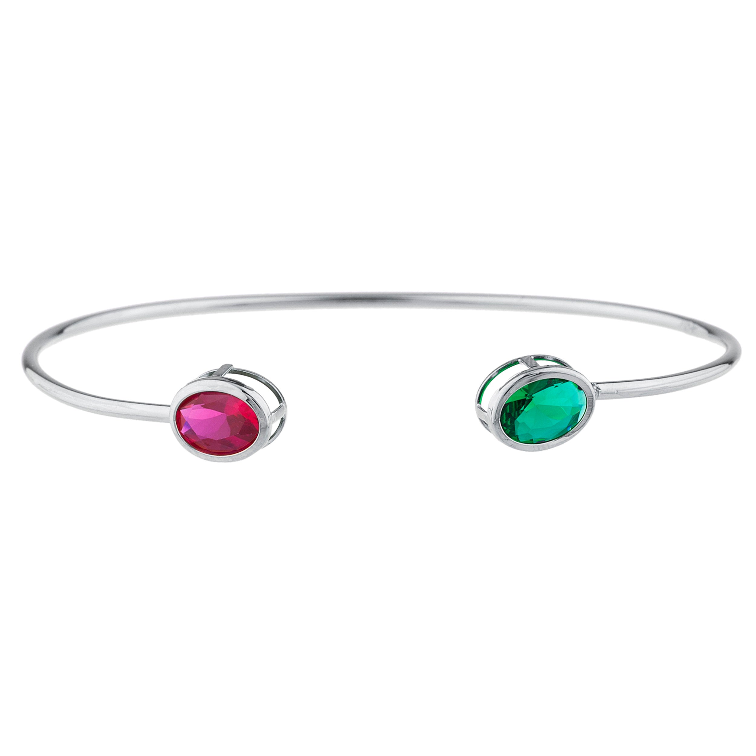 14Kt Gold Ruby & Emerald Oval Bezel Bangle Bracelet